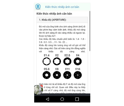 “Cẩm nang nhiếp ảnh cơ bản” ứng dụng trên Android dành cho người mới tập tành