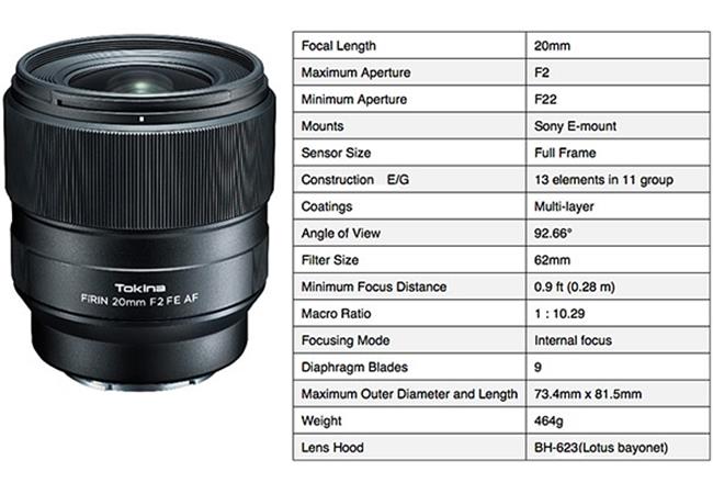 Tonika giới thiệu ống kính lấy nét tự động FíRIN 20mm F2.0 FE AF cho Sony E-Mount