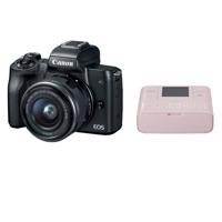 Máy Ảnh Canon EOS M50 Kit 15-45mm (Đen) + Máy In Canon Selphy CP1300 (Hồng)