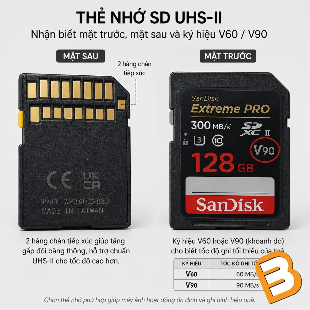 Phân biệt tốc độ thẻ nhớ chuẩn UHS-II V60 và V90 dùng cho Fujifilm X-T6