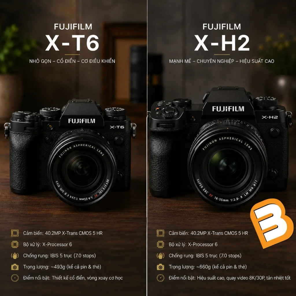 So sánh hai dòng máy ảnh cảm biến 40MP: Fujifilm X-T6 và Fujifilm X-H2