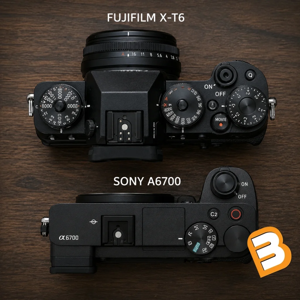Khác biệt thiết kế vòng xoay cổ điển của Fujifilm X-T6 và sự tối giản của Sony A6700